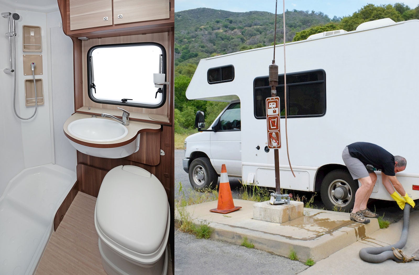 Portable RV/camper toilet and holding tank setup in El Dorado, Arkansas