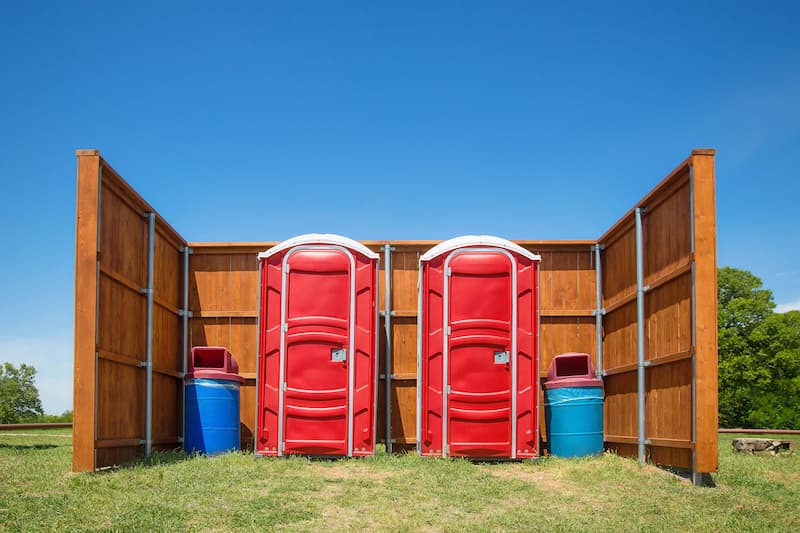 Short-term porta potty units staged for delivery in El Dorado, Arkansas